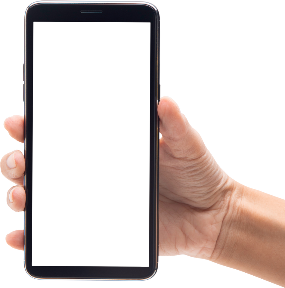 Man hand holding smartphone with blank screen, Cutout